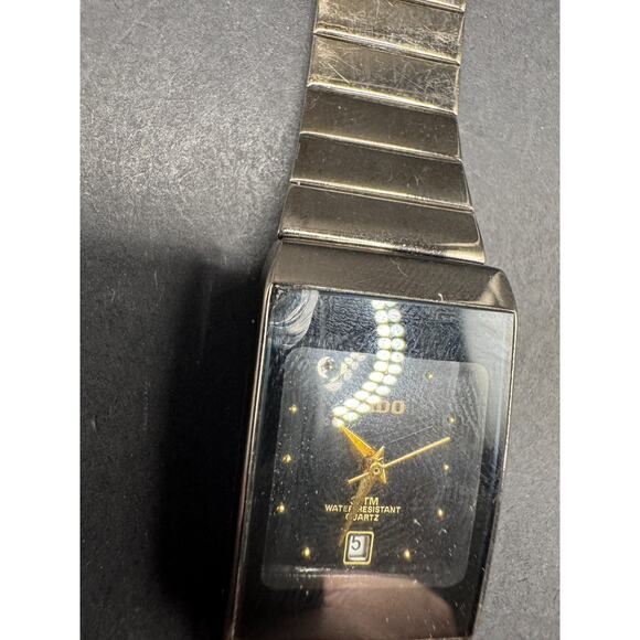 RADO Diamond Accent Watch 3710-2035 Rectangle Black Dial Silver Tone 21mm - Picture 2 of 14